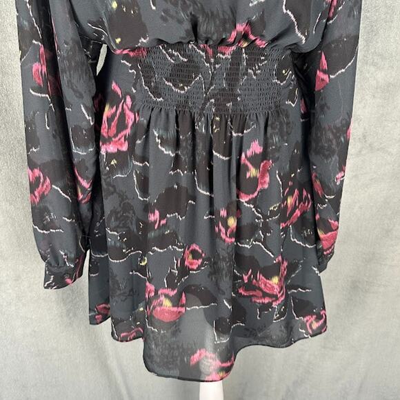 Allsaints Dress Womens Medium Black Floral Long Sleeve V Neck Whimsigoth Mini - Picture 8 of 16